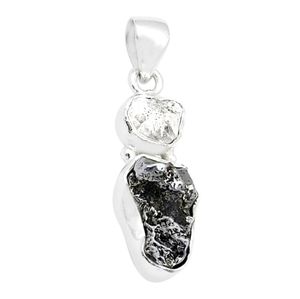 Natural Campo Del Cielo + Herkimer Diamond Set in 925 Silver Pendant, NWT